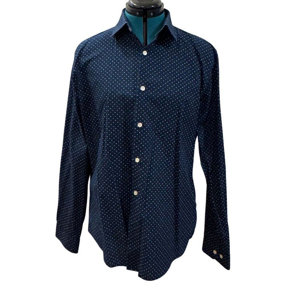 Express Button‑Up Shirt - Navy White Pink, Large (L)
